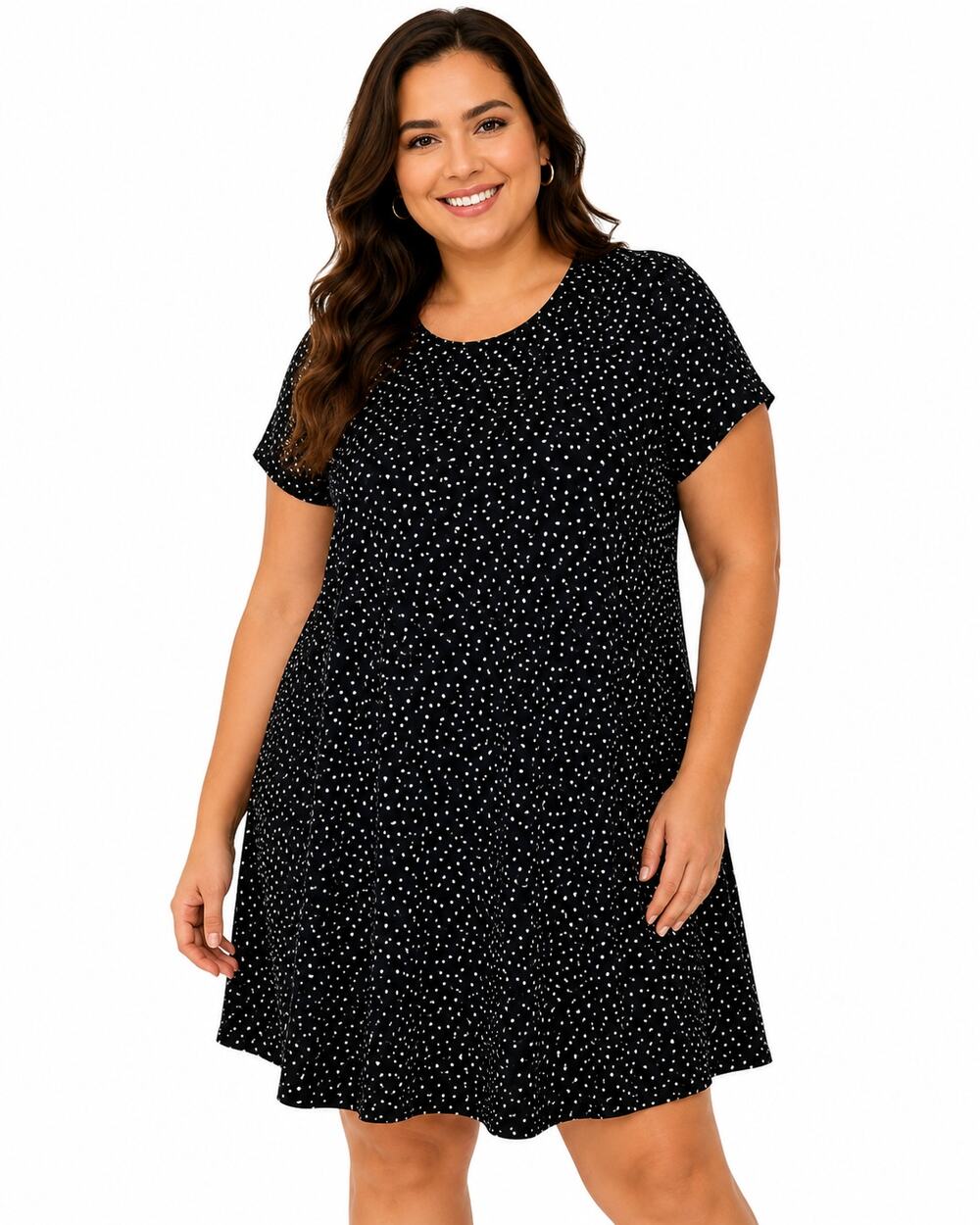 Isaac Mizrahi Live Women’s Black White Polka Dot A-Line Dress Size Large 12-14
